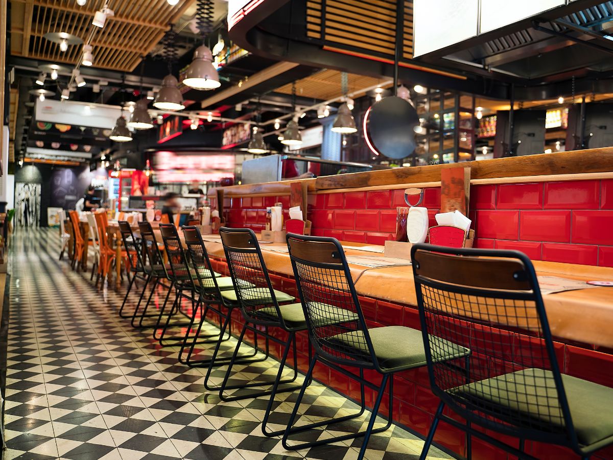 tables and chairs in a food retail environment