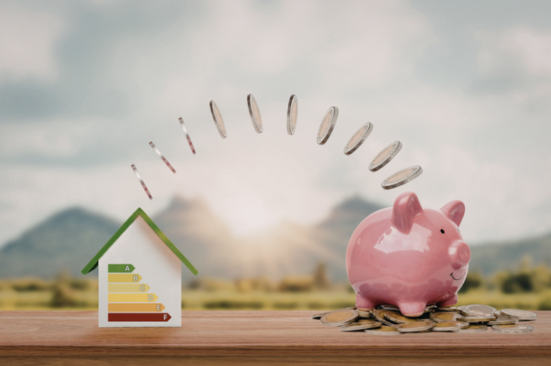 diagram of money going from an energy efficient air con house into a piggy bank